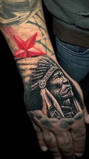Native American Chief Hand Tattoo