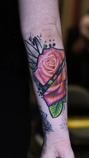 Vibrant Neo-Traditional Rose Forearm