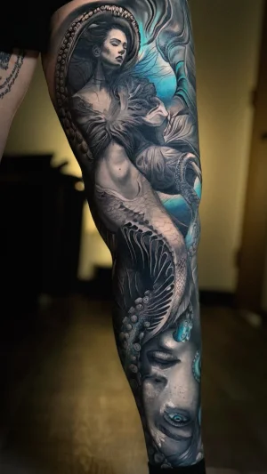 Realistic Mermaid Full Leg Sleeve