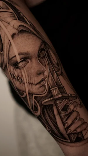 Feminine Woman Face With Sword