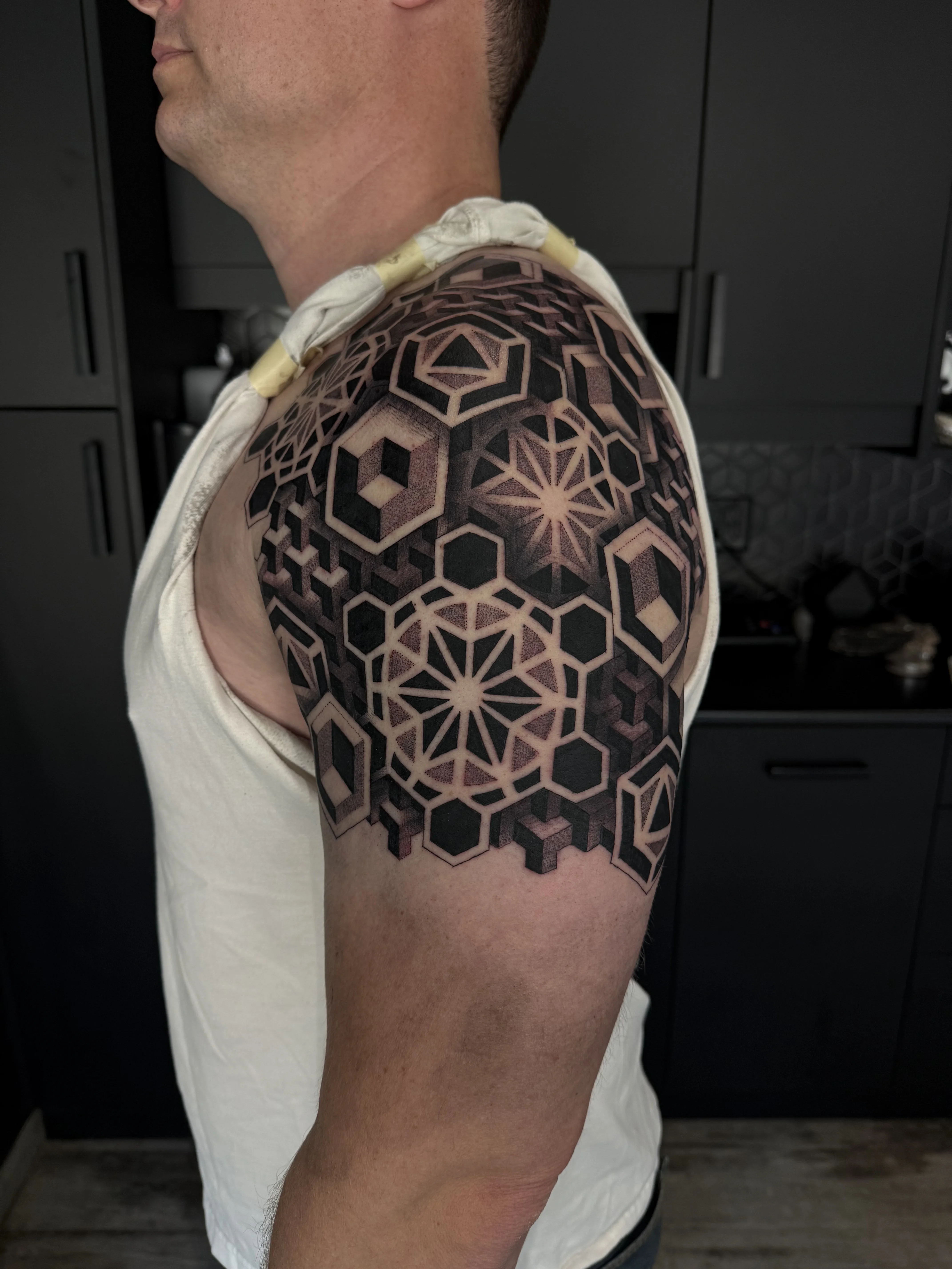 Geometric Hexagon Half Sleeve: hexagons, geometric shapes, stars, polygons, geometric, abstract