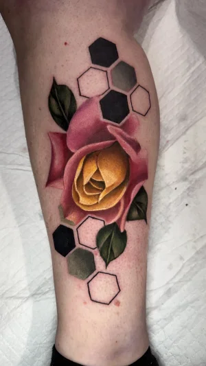 Realistic Rose With Geometric Hexagons