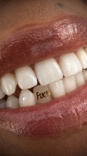 Gold Lettering Tooth Jewelry