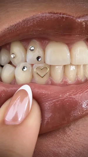 Delicate Rhinestone and Heart Tooth Jewelry