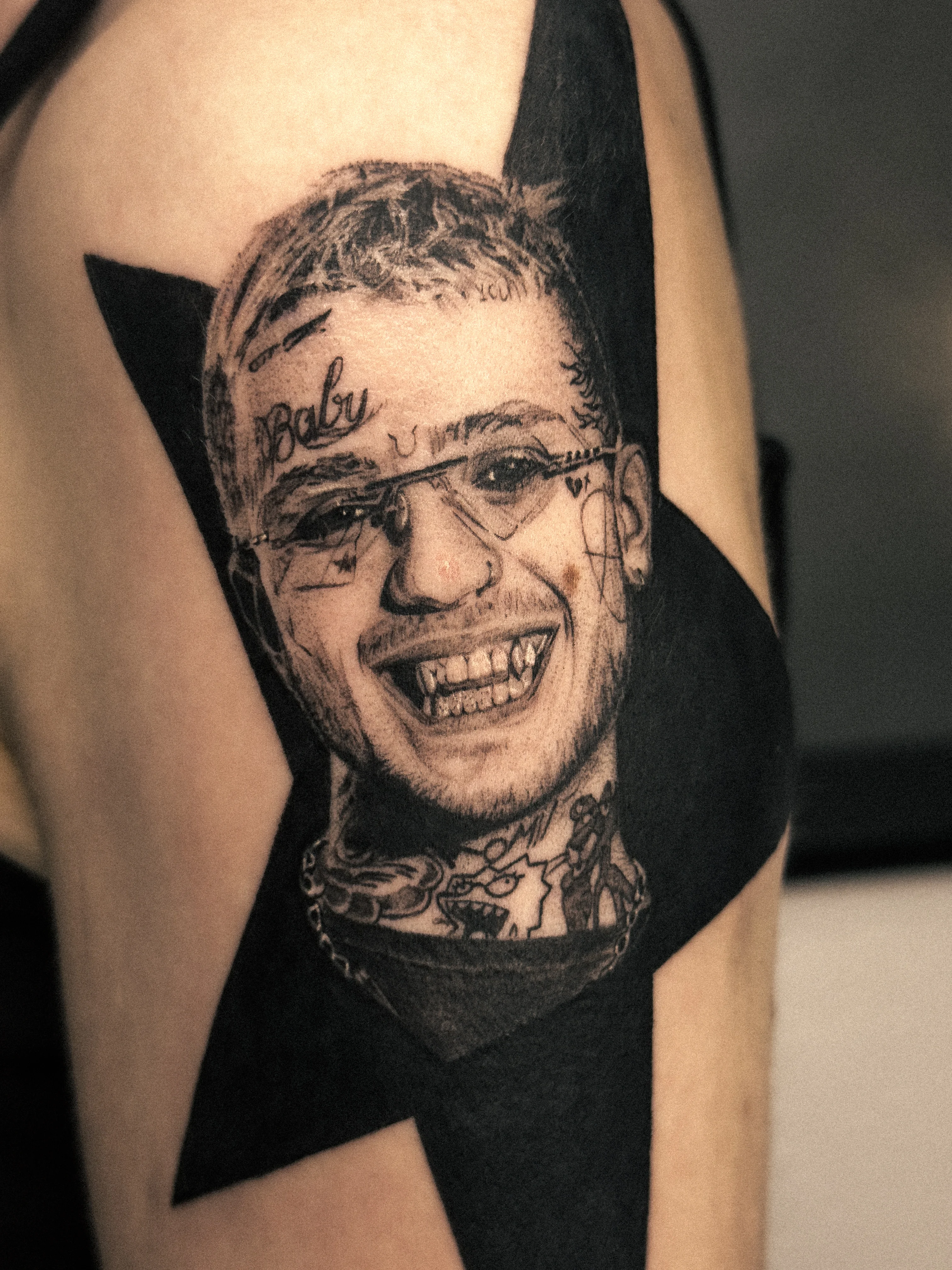Black & Gray Realism tattoo by Shifu Blue: photorealism, portrait, man, glasses