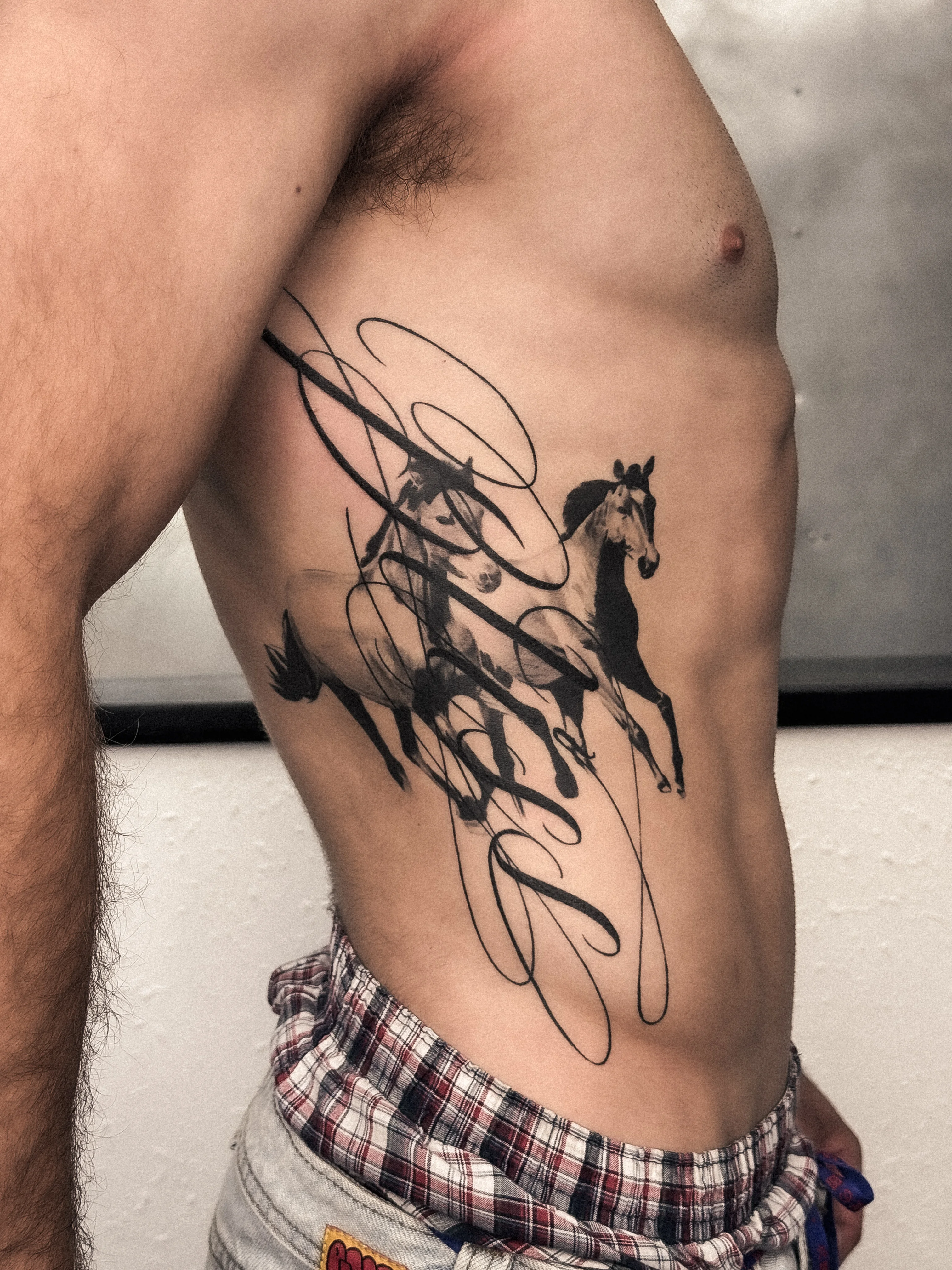 Black & Gray Realism tattoo by Shifu Blue: horses, animal, nature, realism