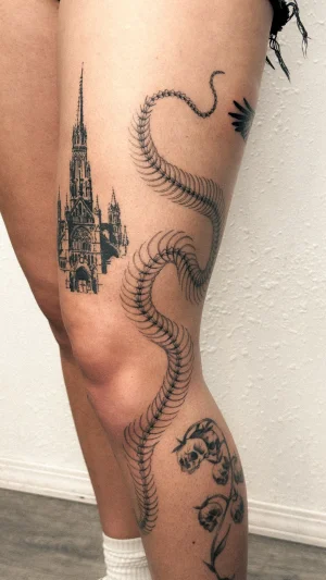 Gothic Cathedral and Freehand Serpent Full Leg