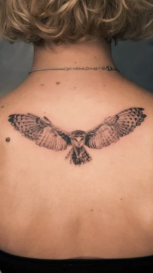 Realistic Flying Owl Upper Back