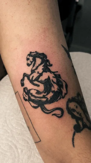 Bold Blackwork Horse Forearm