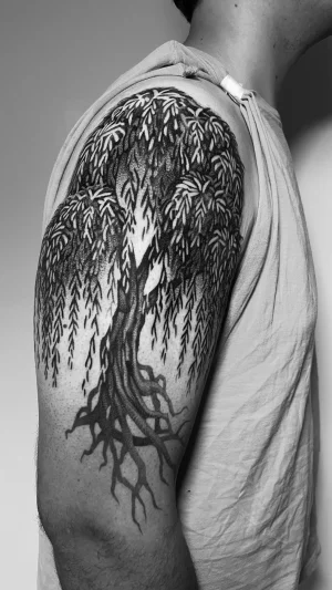 Willow Tree Black & Grey Half Sleeve