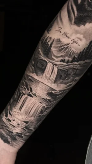 Realistic Waterfall Nature Quarter Sleeve