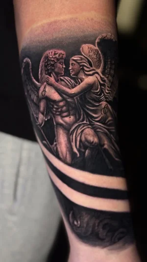 Angel and Woman Embrace Forearm