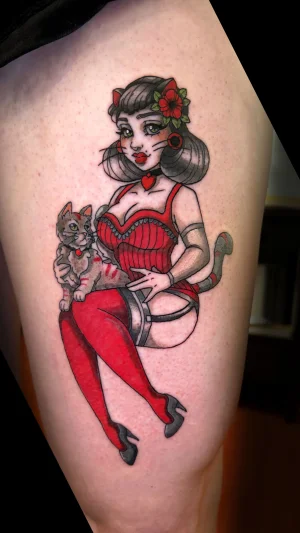Romantic Cat Pin-Up Thigh