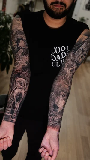 Wolf and Woman Black & Grey Sleeve