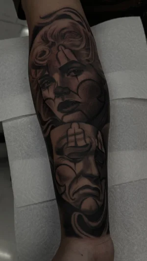Clown Faces Black & Grey Forearm
