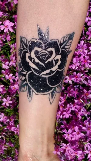 Bold Blackwork Rose Forearm