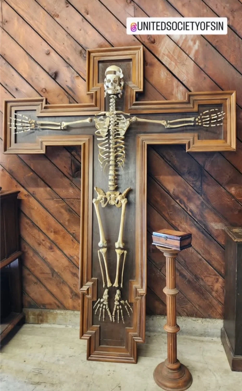 Black & Gray Realism tattoo by United Society of Sin: skeleton, cross, religious, dark