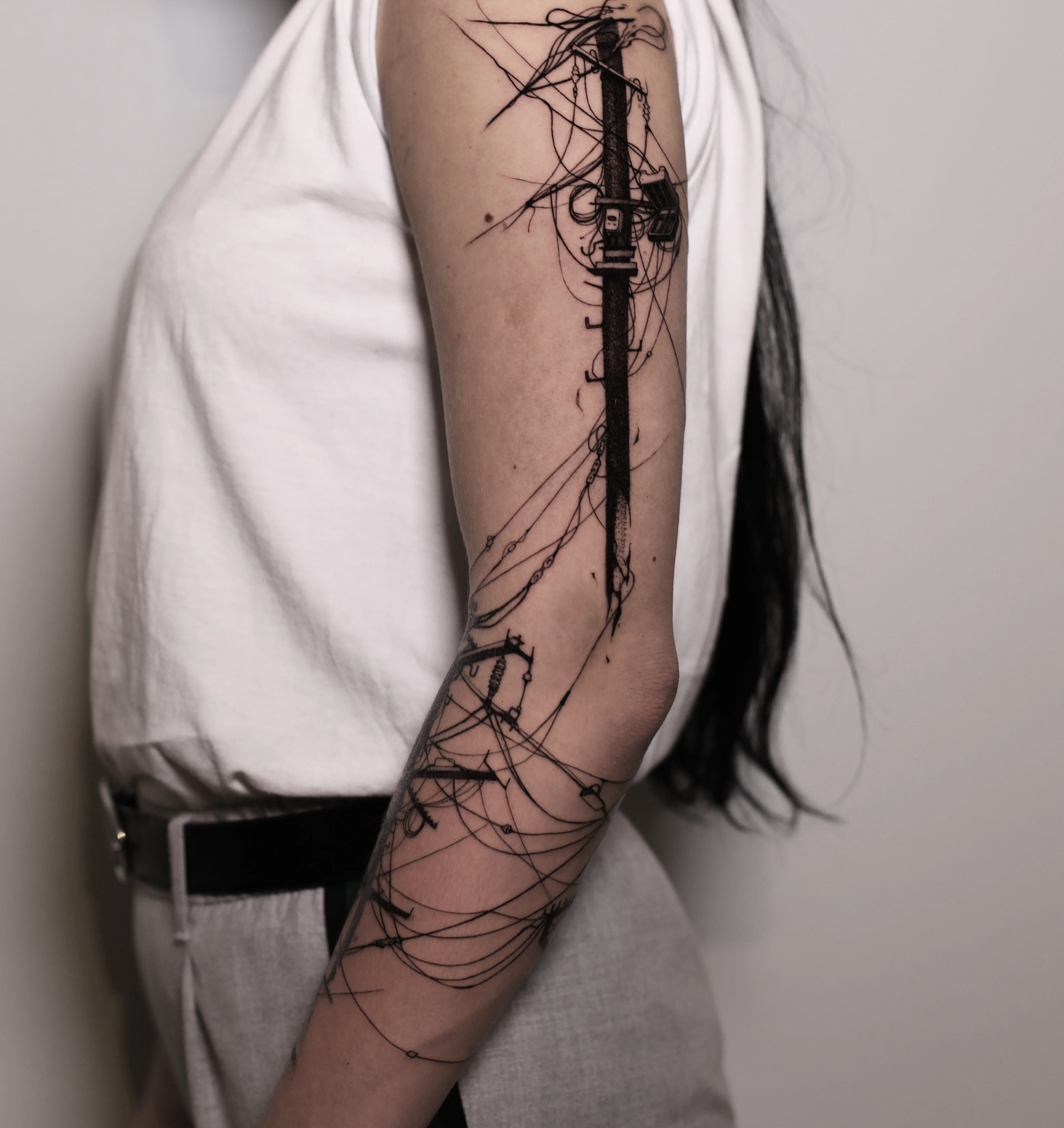 Industrial Wire Full Sleeve: wires, telephone pole, insulator, cables, industrial, urban