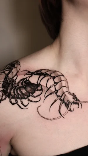 Blackwork Centipede Shoulder Piece