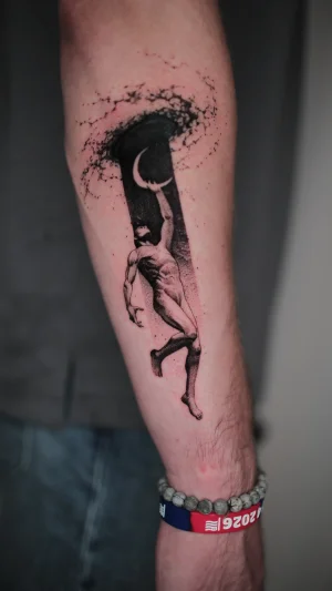 Nude Male Figure Reaching Crescent Moon