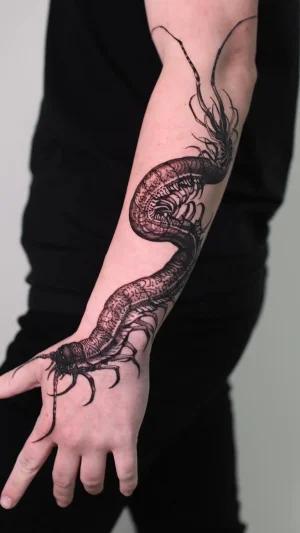 Detailed Blackwork Centipede Forearm