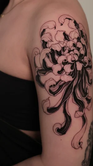 Chrysanthemum Blackwork Upper Arm
