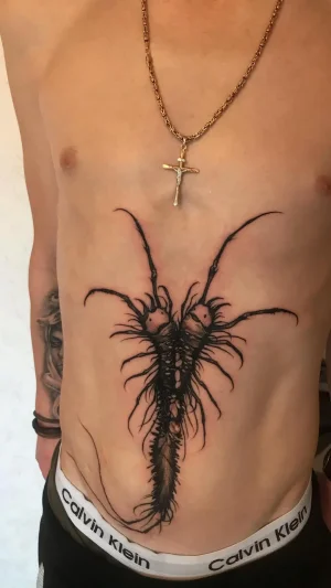 Blackwork Centipede Stomach Piece