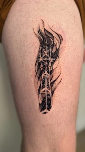 Flaming Transmission Tower Thigh Art