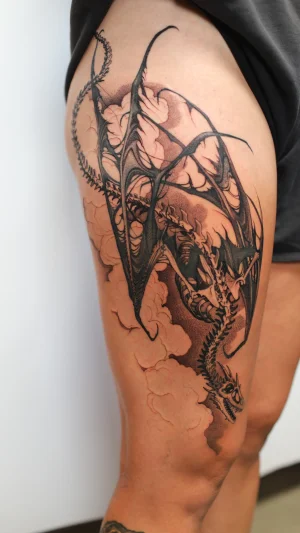 Blackwork Dragon Thigh Piece
