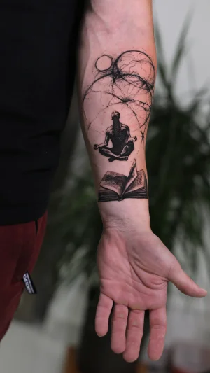 Meditating Man and Book Forearm