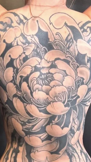 Bold Chrysanthemum Full Back Blackwork