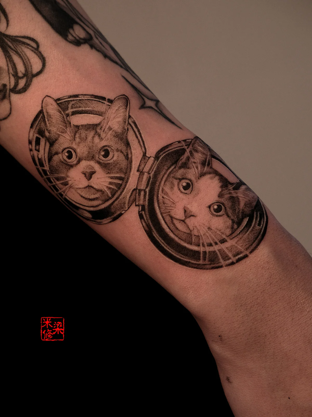 Black & Gray Realism tattoo by Michelle.tatts: cat, mirror, animal, nature
