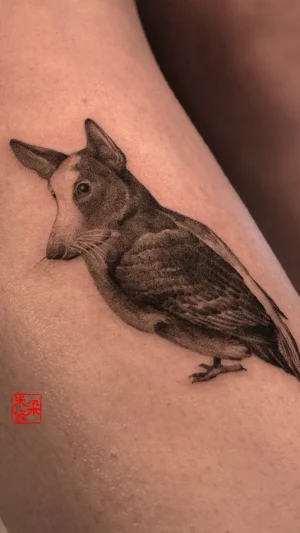 Surreal Dog Head Bird Black & Grey