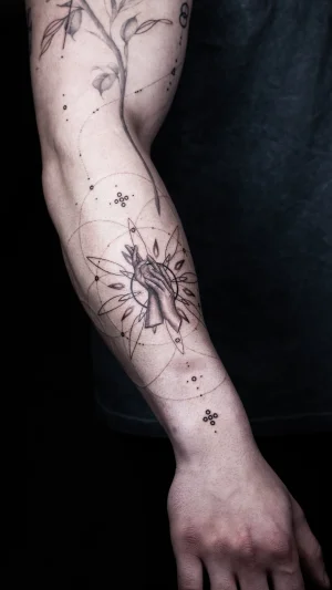 Praying Hands Fine Line Forearm