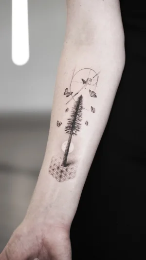 Pine Tree With Butterflies Forearm