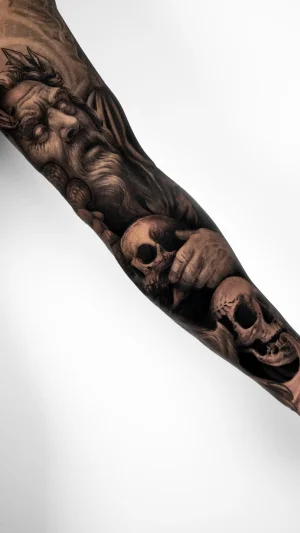 Old Man and Skulls Full Sleeve
