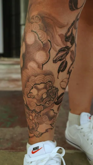 Illustrative Fu Dog With Magnolias