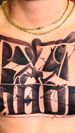 Bold Cross Lettering Chest Piece