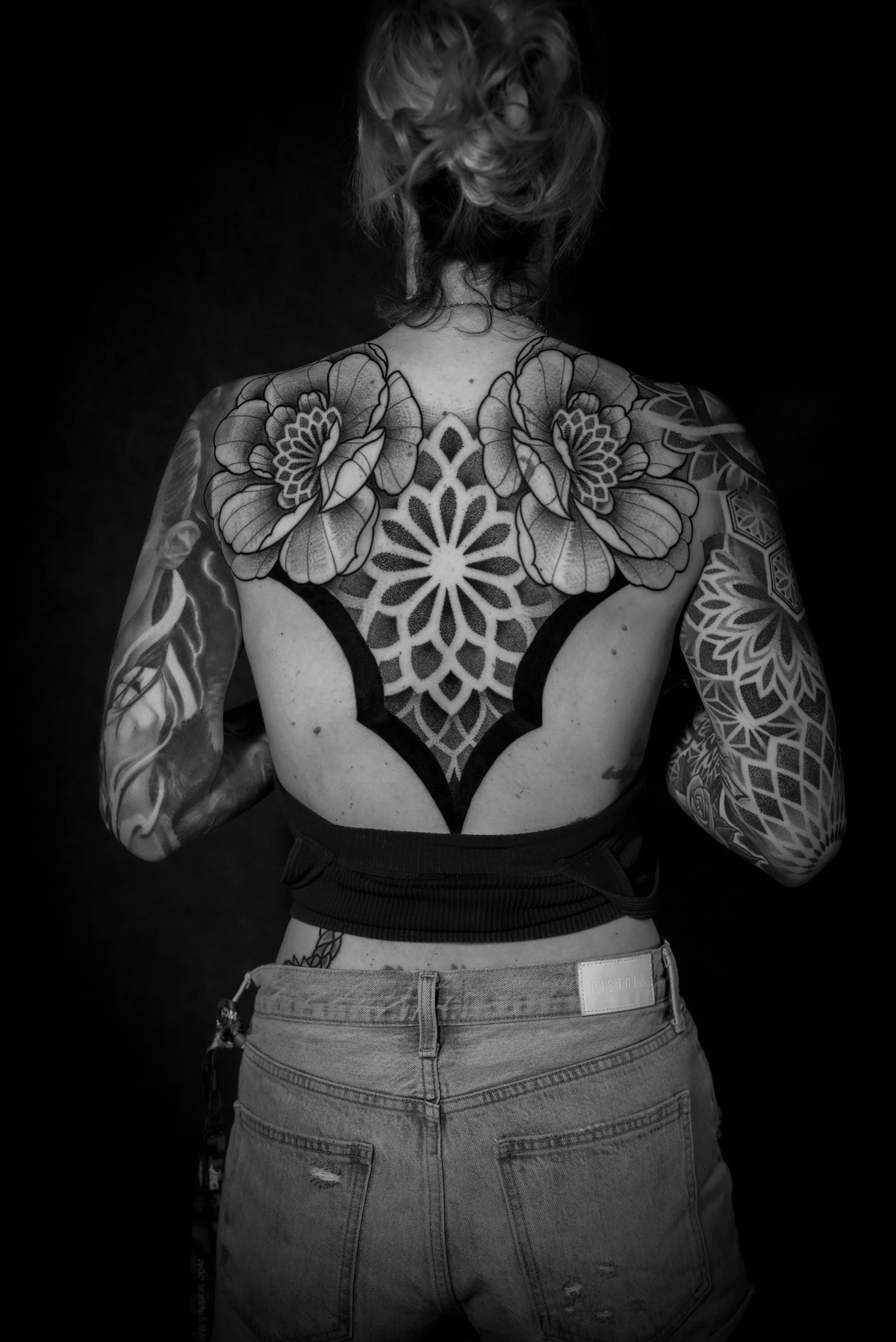 Blackwork tattoo by Don Don: flower, geometric pattern, mandala, floral
