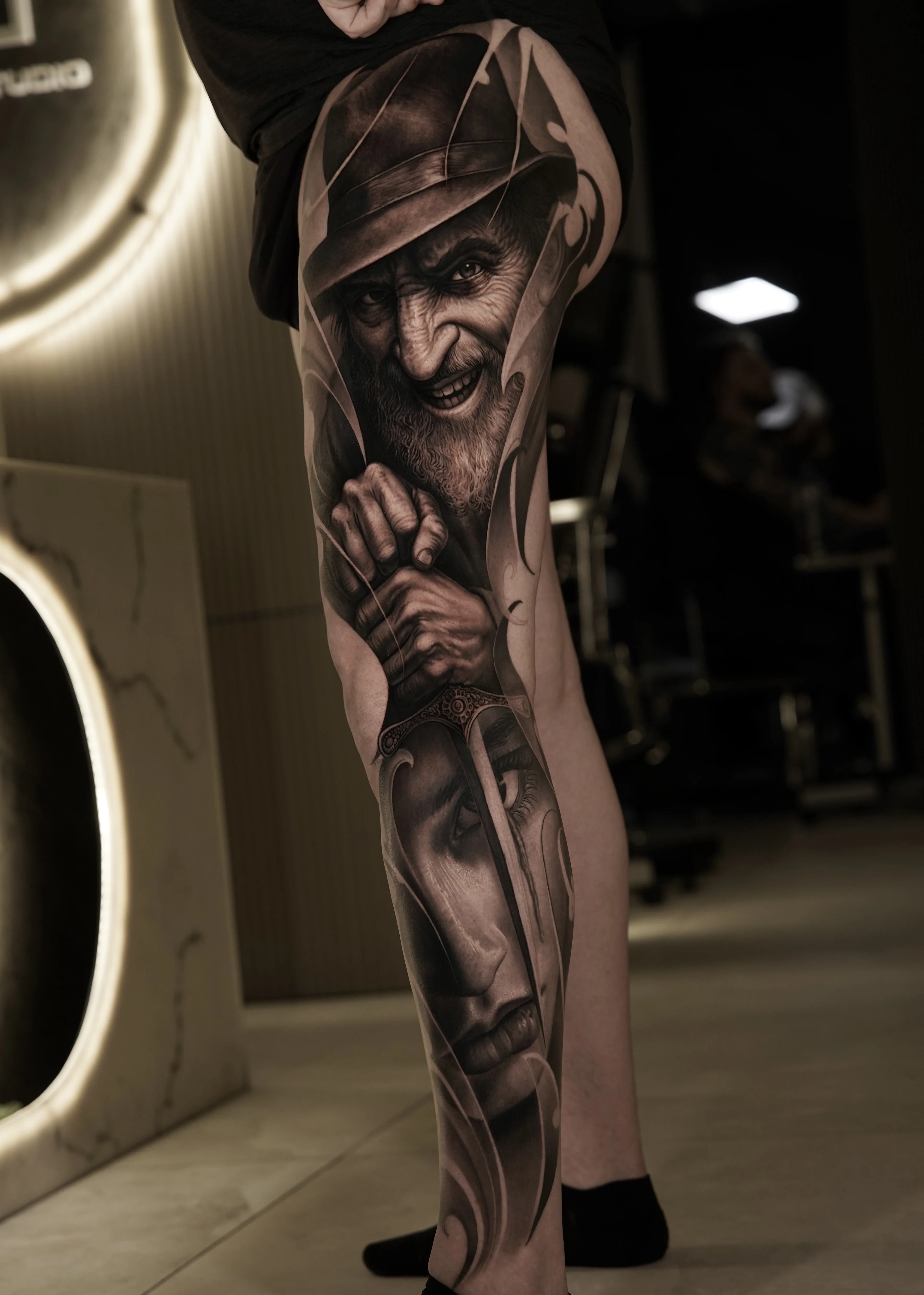 Black & Gray Realism tattoo by Gara: old man, hat, beard, hands