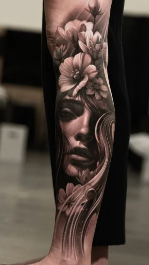 Realistic Woman Floral Forearm