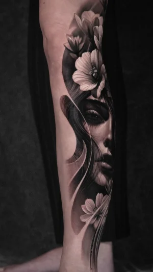 Realistic Woman and Flowers Leg Piece