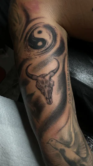 Bull Skull Yin Yang Half Sleeve