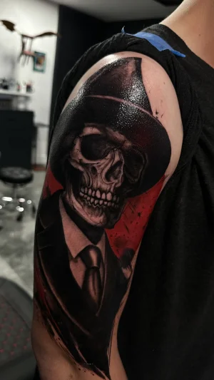 Skull in Suit Black & Grey Half Sleeve