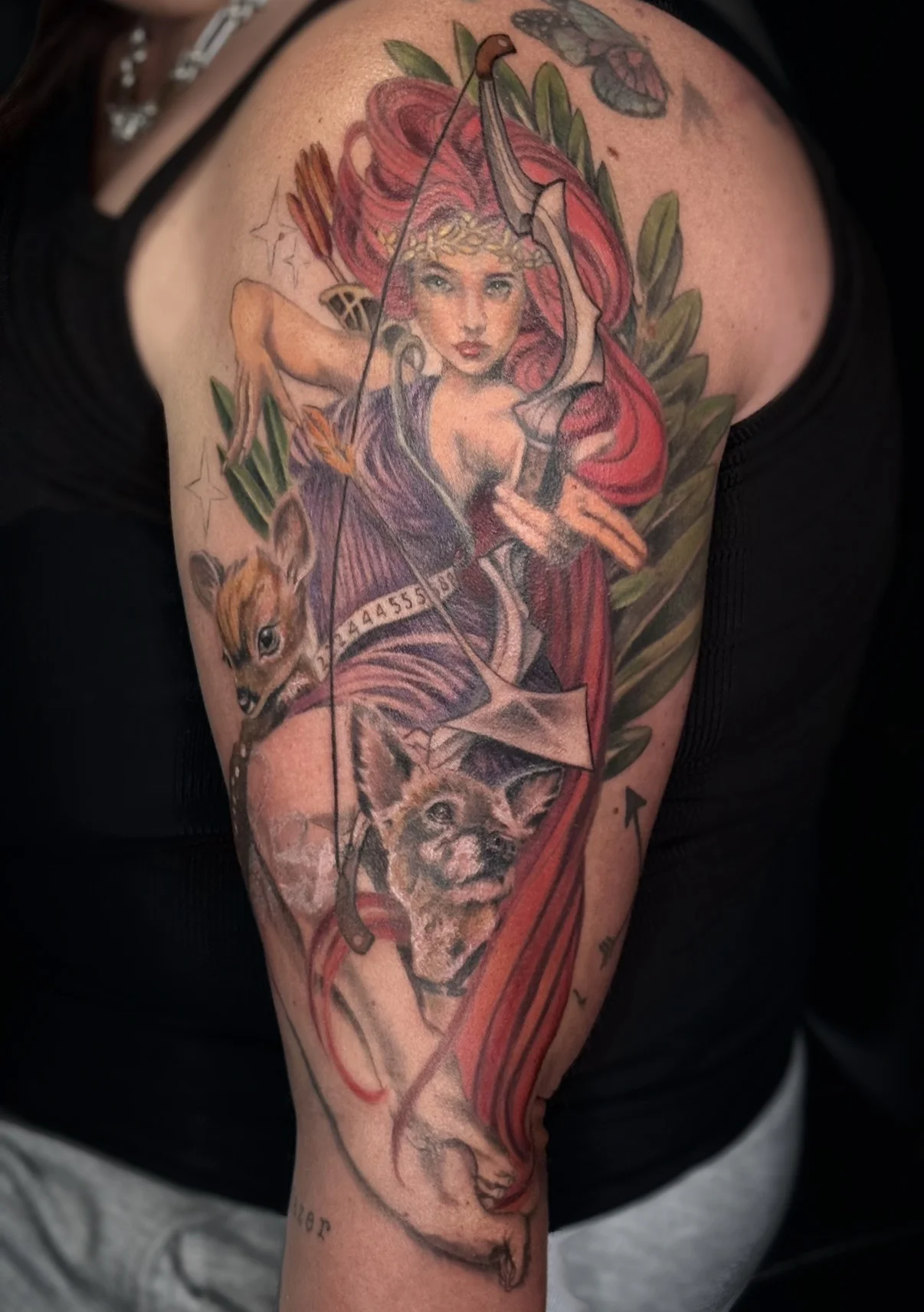 Color Realism tattoo by Nicole Petrou: artemis, goddess, fantasy, whimsical