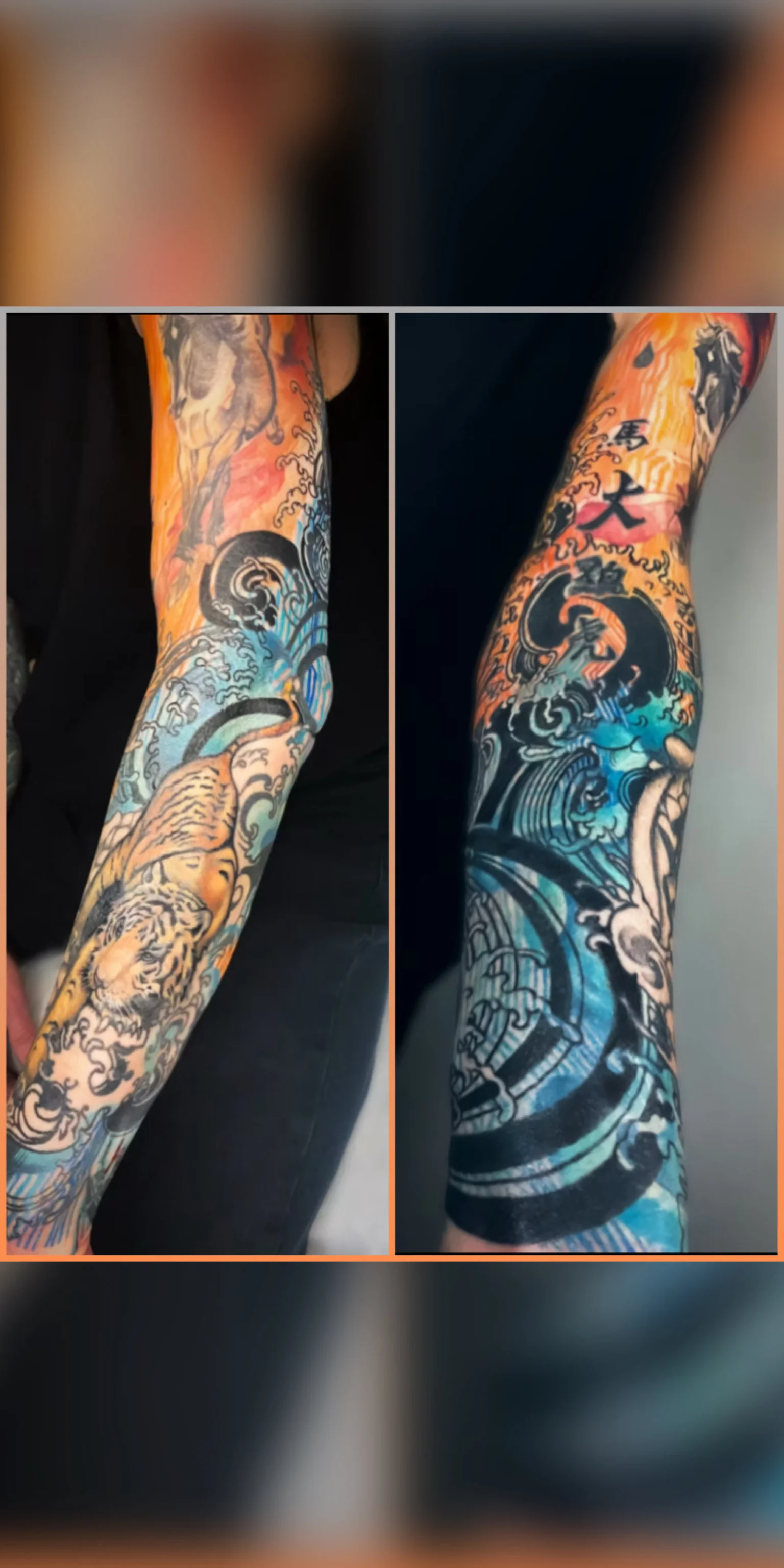 Japanese tattoo by Nicole Petrou: blast over, black work, japanese, tiger