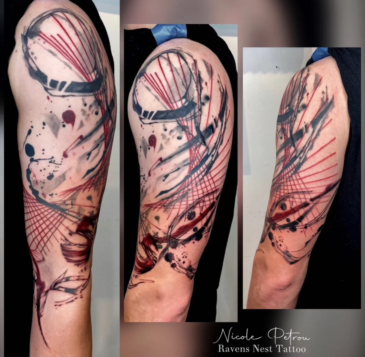 Abstract Geometric Half Sleeve: geometric shapes, lines, dots, abstract forms, abstract, modern