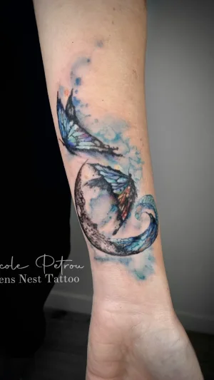 Watercolor Butterfly and Moon Forearm