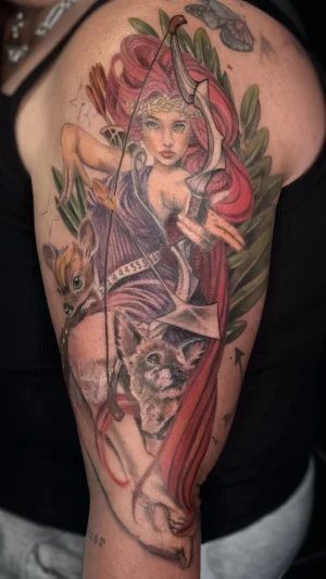 Artemis, wip, Mythical Archer Woman Half Sleeve wip