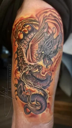Dragon and phoenix battle